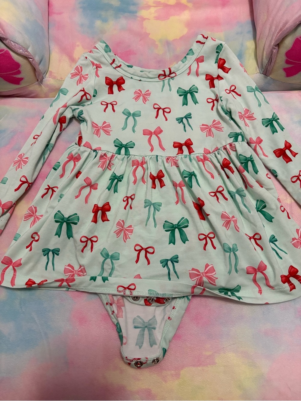 Holiday bows twirl dress with bodysuit